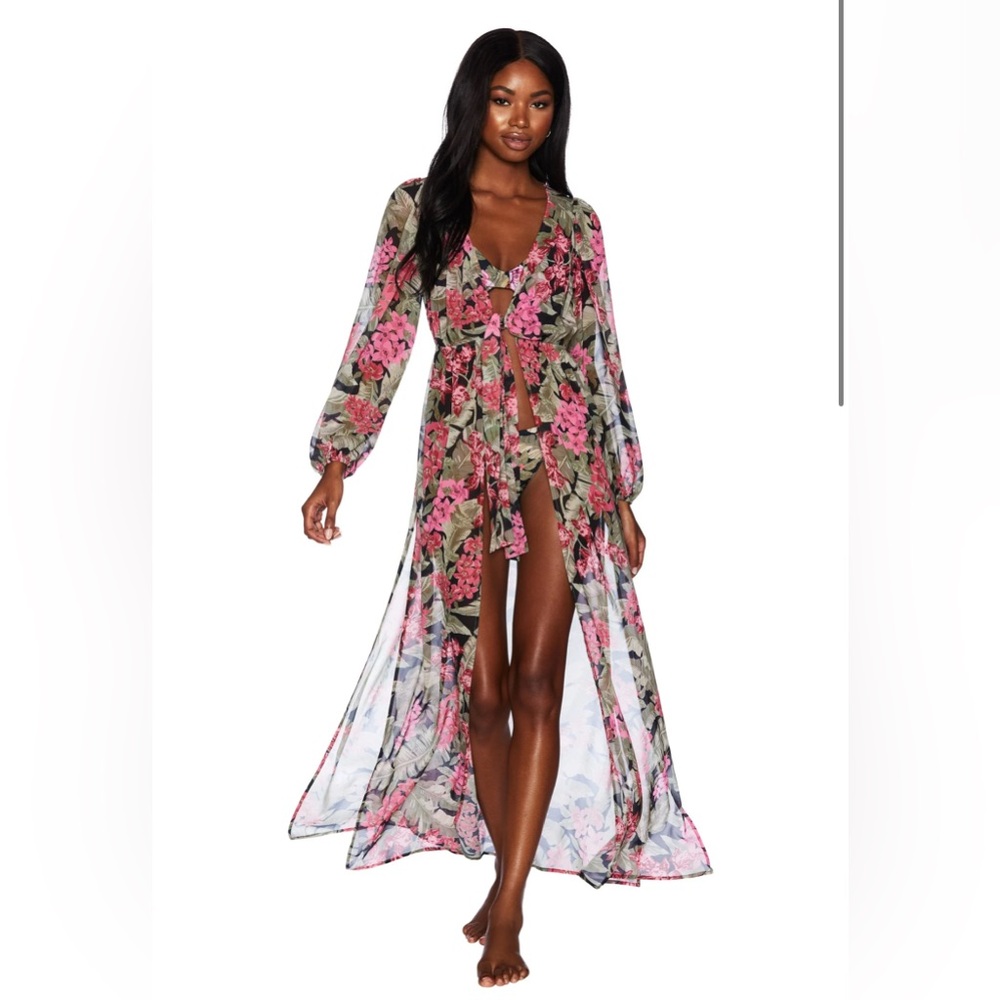 Beach Riot - Women’s Ryan Dress Coverup - Fushsia Orchid - Floral - Size: Medium